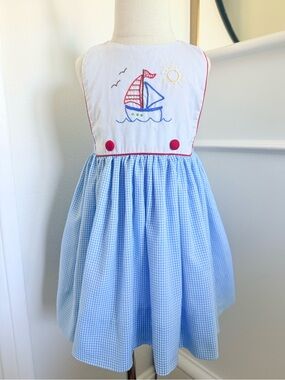 The Proper Peony Sailboat Embroidered Gingham Dress 3T